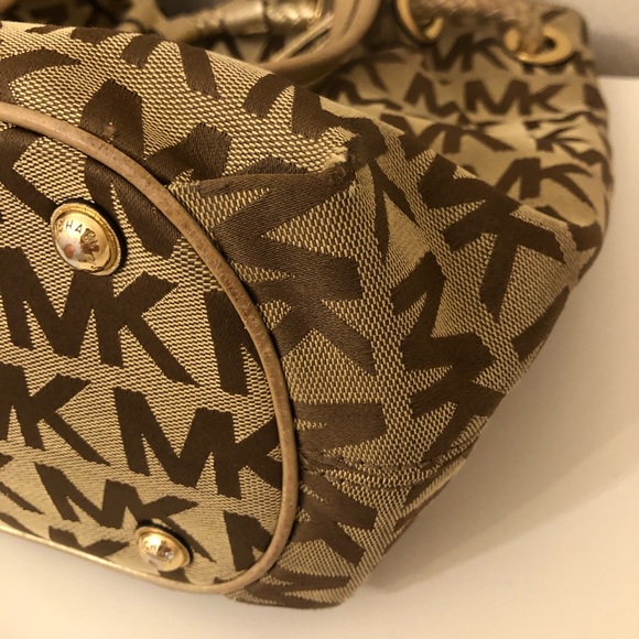 Michael Kors Marina Gathered Canvas Tote Bag With Tassels Gold - Picture 12 of 13